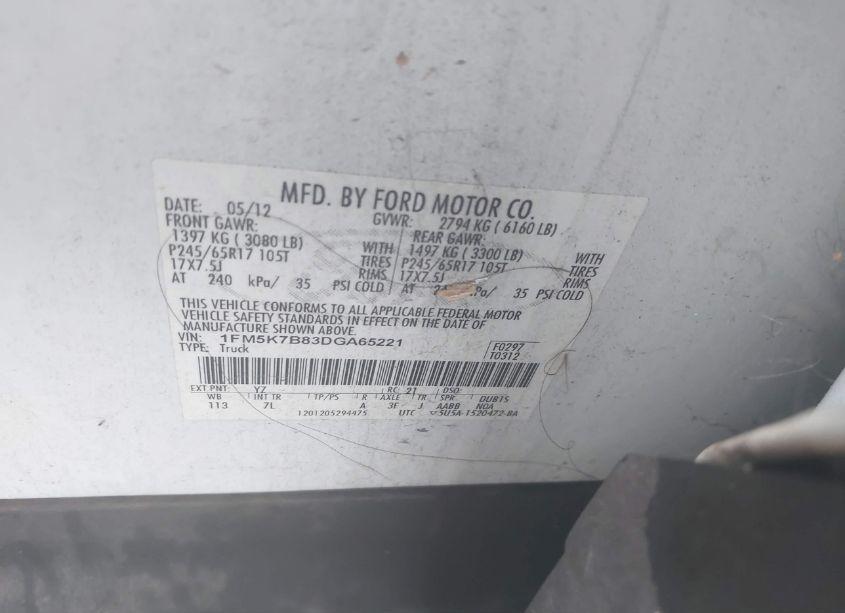 Photo 9 of 2013 Ford Explorer (VIN 1FM5K7B83DGA65221)