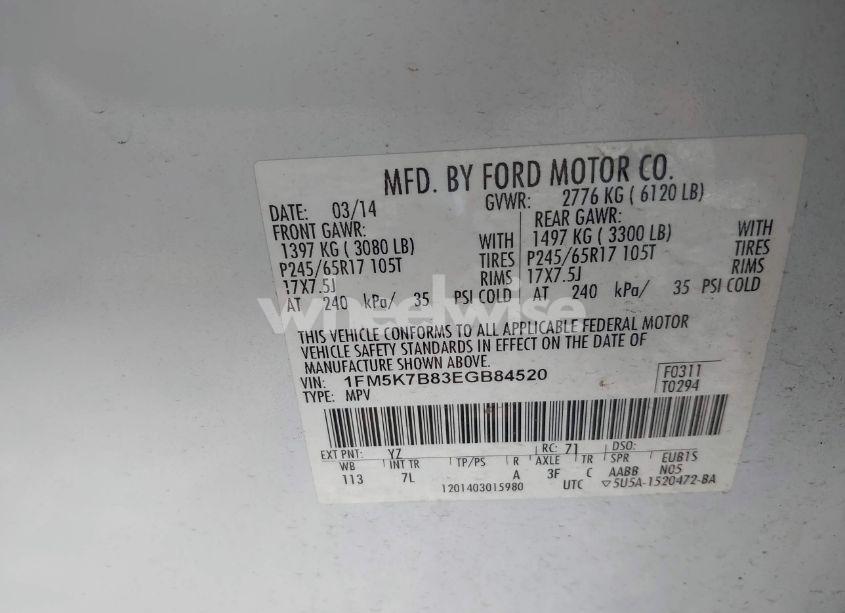 Photo 9 of 2014 Ford Explorer (VIN 1FM5K7B83EGB84520)