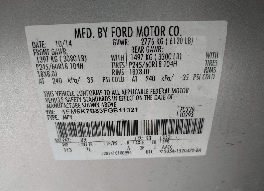 Photo 9 of 2015 Ford Explorer (VIN 1FM5K7B83FGB11021)