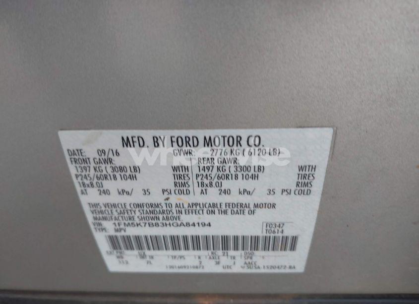 Photo 9 of 2017 Ford Explorer (VIN 1FM5K7B83HGA84194)