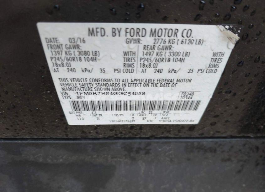 Photo 9 of 2016 Ford Explorer (VIN 1FM5K7B84GGC54058)