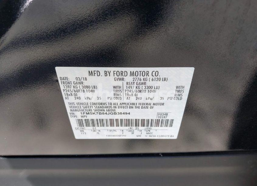 Photo 9 of 2018 Ford Explorer (VIN 1FM5K7B84JGB38494)