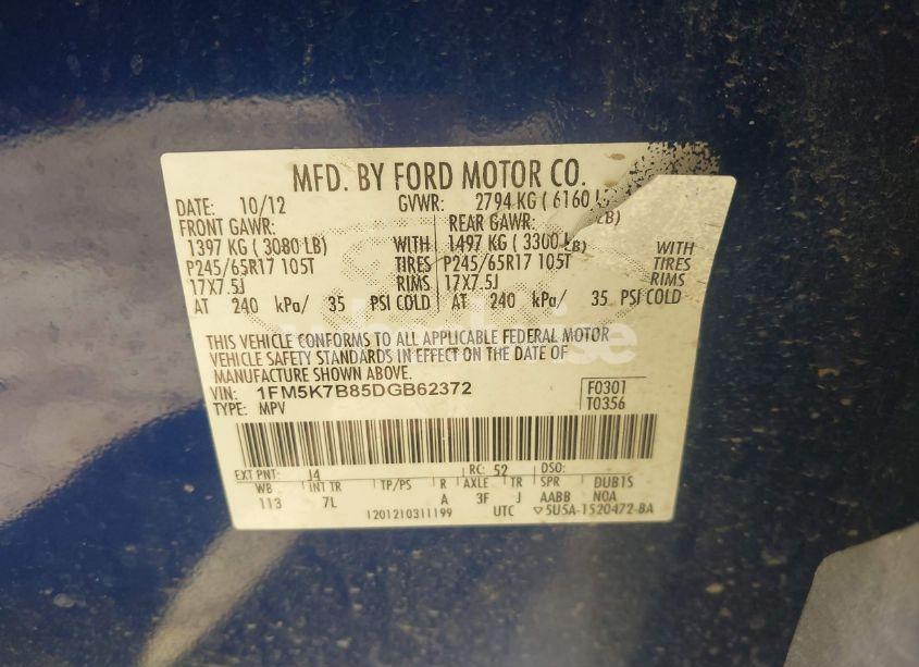 Photo 9 of 2013 Ford Explorer (VIN 1FM5K7B85DGB62372)