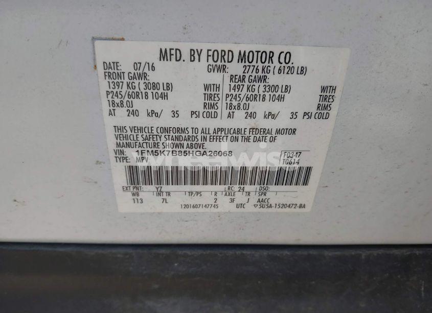 Photo 9 of 2017 Ford Explorer (VIN 1FM5K7B85HGA26068)