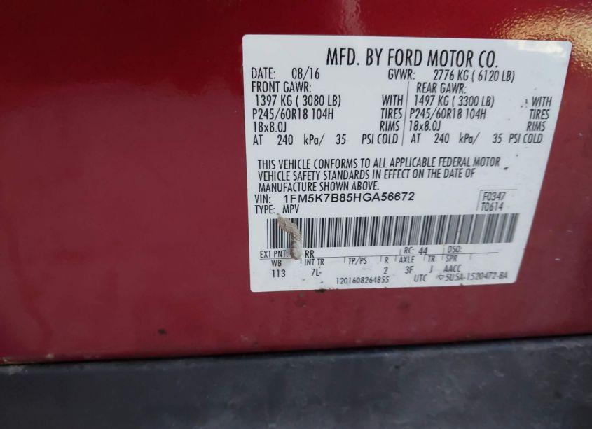 Photo 9 of 2017 Ford Explorer (VIN 1FM5K7B85HGA56672)