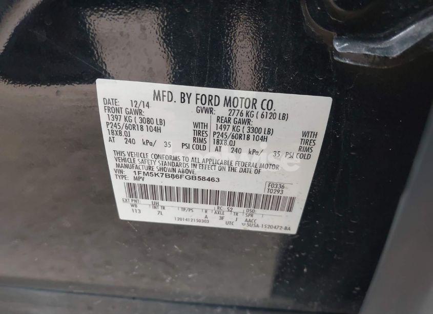 Photo 9 of 2015 Ford Explorer (VIN 1FM5K7B86FGB58463)