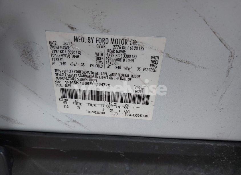 Photo 9 of 2015 Ford Explorer (VIN 1FM5K7B86FGC34778)