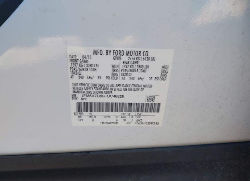 Photo 9 of 2015 Ford Explorer (VIN 1FM5K7B86FGC48826)