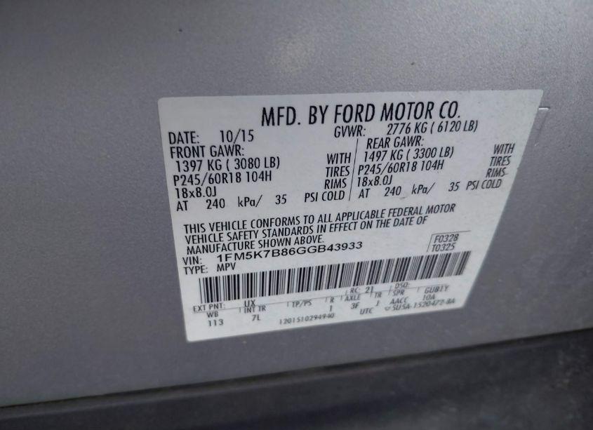 Photo 9 of 2016 Ford Explorer (VIN 1FM5K7B86GGB43933)