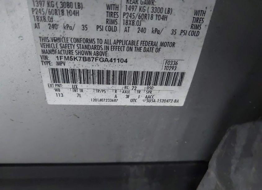 Photo 9 of 2015 Ford Explorer (VIN 1FM5K7B87FGA41104)