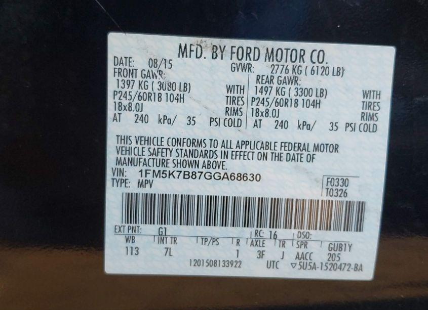 Photo 9 of 2016 Ford Explorer (VIN 1FM5K7B87GGA68630)