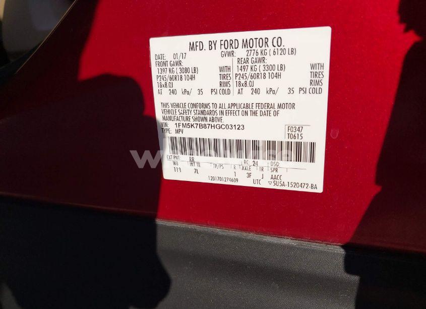 Photo 9 of 2017 Ford Explorer (VIN 1FM5K7B87HGC03123)