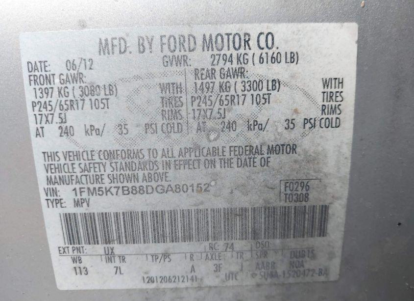 Photo 9 of 2013 Ford Explorer (VIN 1FM5K7B88DGA80152)