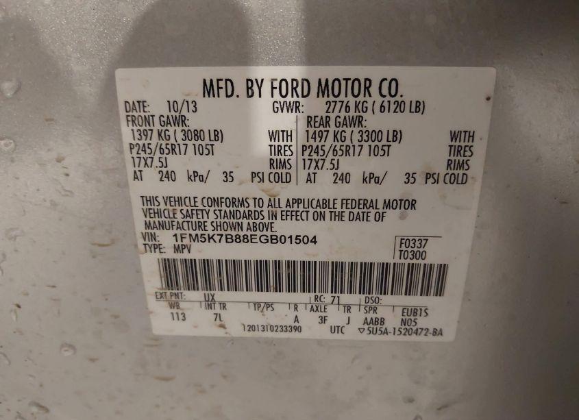 Photo 9 of 2014 Ford Explorer (VIN 1FM5K7B88EGB01504)