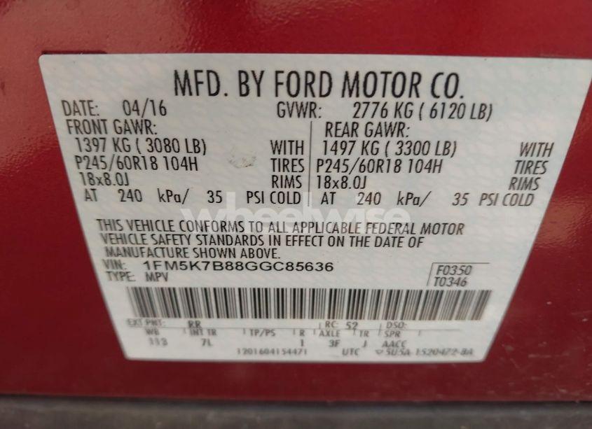 Photo 9 of 2016 Ford Explorer (VIN 1FM5K7B88GGC85636)