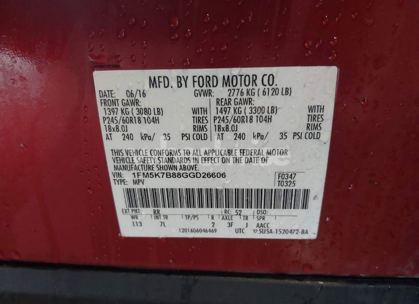 Photo 9 of 2016 Ford Explorer (VIN 1FM5K7B88GGD26606)