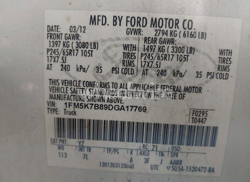 Photo 9 of 2013 Ford Explorer (VIN 1FM5K7B89DGA17769)