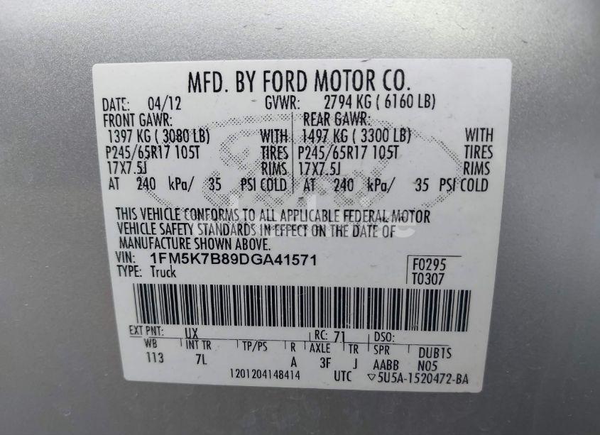 Photo 9 of 2013 Ford Explorer (VIN 1FM5K7B89DGA41571)