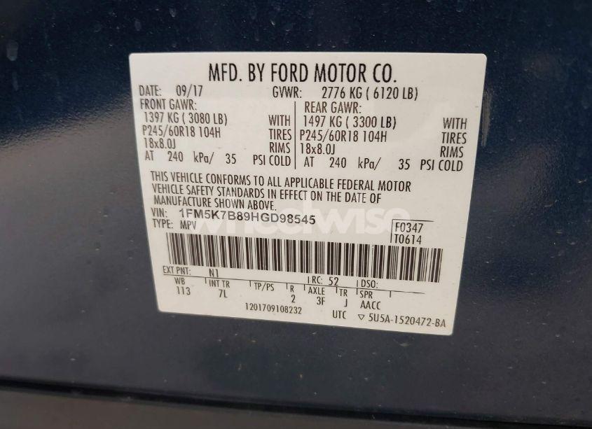 Photo 9 of 2017 Ford Explorer (VIN 1FM5K7B89HGD98545)