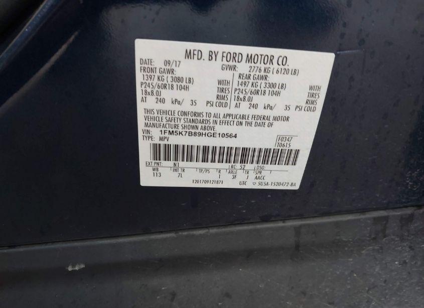 Photo 9 of 2017 Ford Explorer (VIN 1FM5K7B89HGE10564)