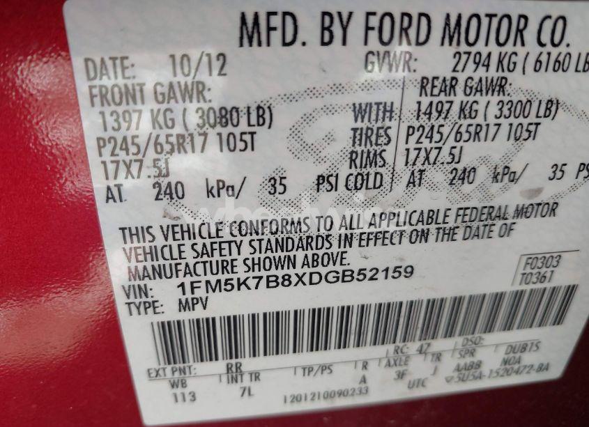 Photo 9 of 2013 Ford Explorer (VIN 1FM5K7B8XDGB52159)