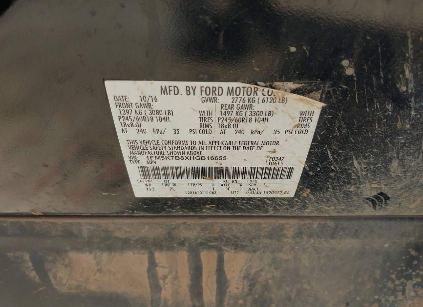 Photo 9 of 2017 Ford Explorer (VIN 1FM5K7B8XHGB16655)