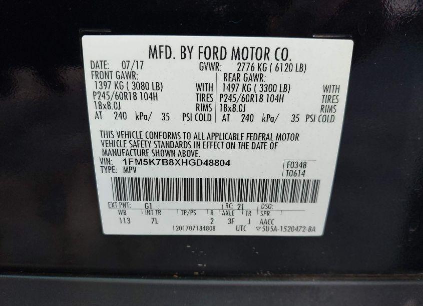 Photo 9 of 2017 Ford Explorer (VIN 1FM5K7B8XHGD48804)