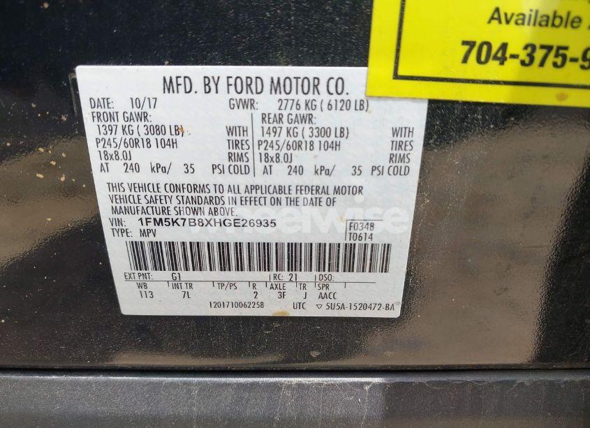 Photo 9 of 2017 Ford Explorer (VIN 1FM5K7B8XHGE26935)