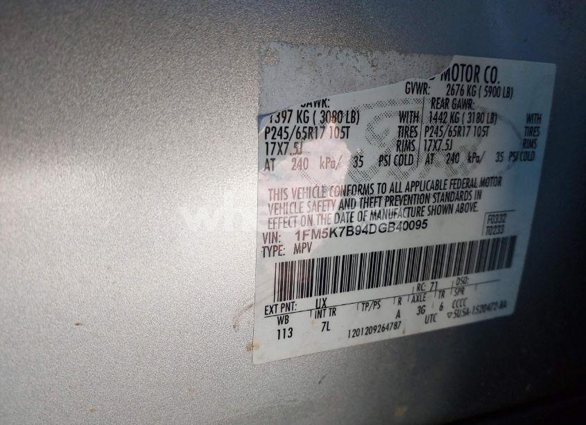 Photo 9 of 2013 Ford Explorer (VIN 1FM5K7B94DGB40095)