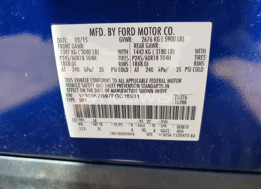 Photo 9 of 2015 Ford Explorer (VIN 1FM5K7B97FGC16931)