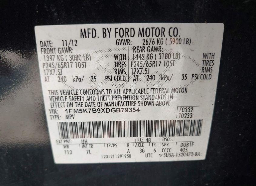 Photo 9 of 2013 Ford Explorer (VIN 1FM5K7B9XDGB79354)