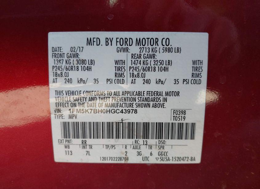 Photo 9 of 2017 Ford Explorer (VIN 1FM5K7BH0HGC43978)