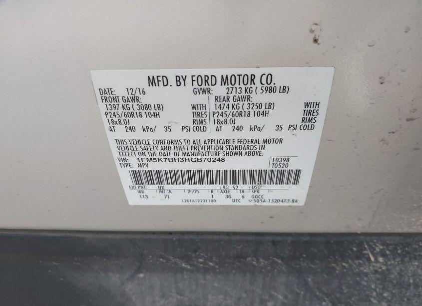 Photo 9 of 2017 Ford Explorer (VIN 1FM5K7BH3HGB70248)