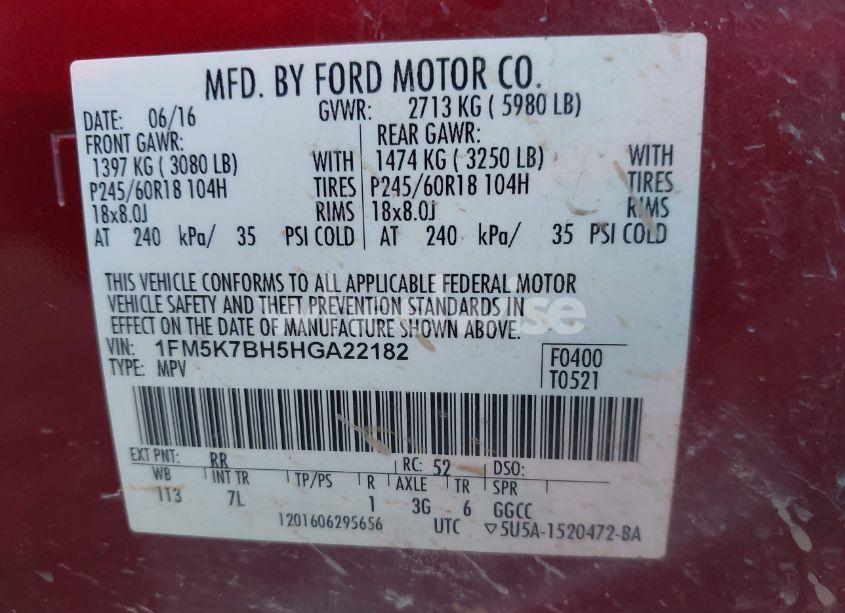 Photo 9 of 2017 Ford Explorer (VIN 1FM5K7BH5HGA22182)