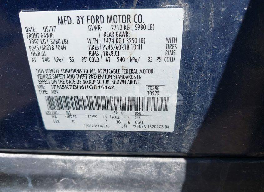 Photo 9 of 2017 Ford Explorer (VIN 1FM5K7BH6HGD16142)