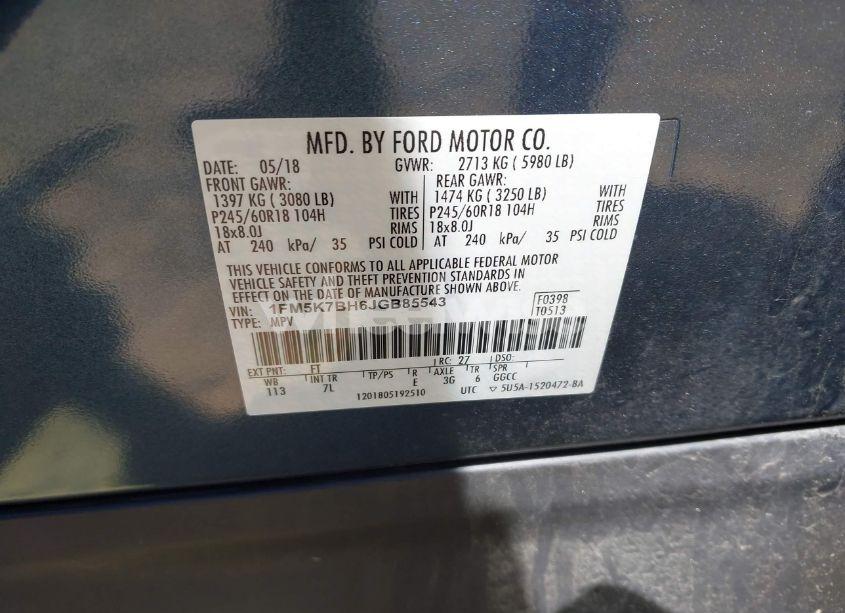 Photo 9 of 2018 Ford Explorer (VIN 1FM5K7BH6JGB85543)