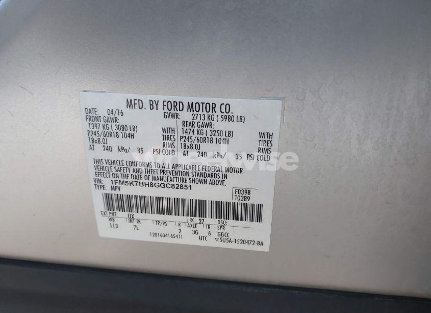 Photo 9 of 2016 Ford Explorer (VIN 1FM5K7BH8GGC82851)