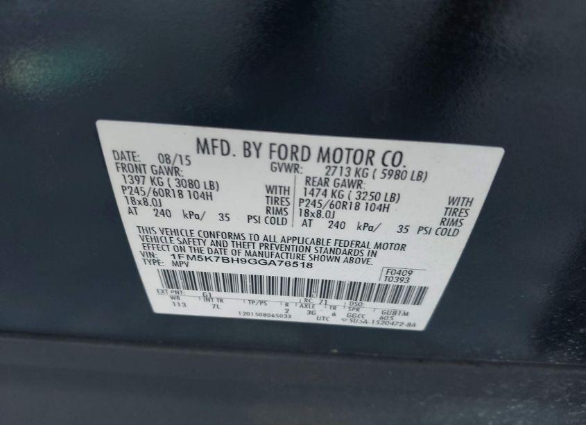 Photo 9 of 2016 Ford Explorer (VIN 1FM5K7BH9GGA76518)