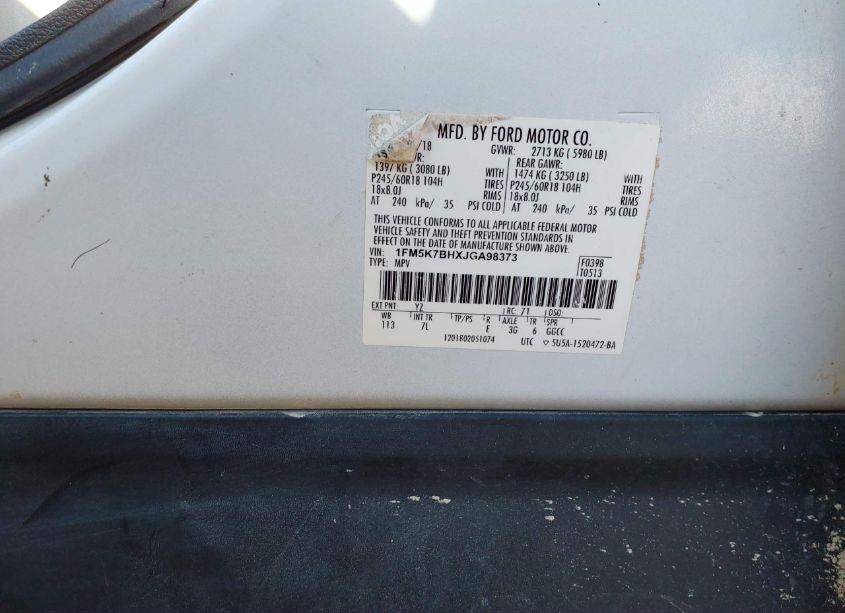 Photo 9 of 2018 Ford Explorer (VIN 1FM5K7BHXJGA98373)