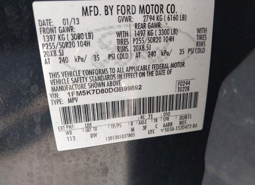 Photo 9 of 2013 Ford Explorer XLT (VIN 1FM5K7D80DGB99892)