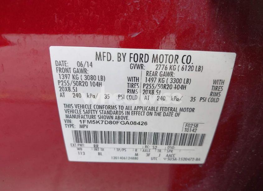 Photo 9 of 2015 Ford Explorer XLT (VIN 1FM5K7D80FGA08426)