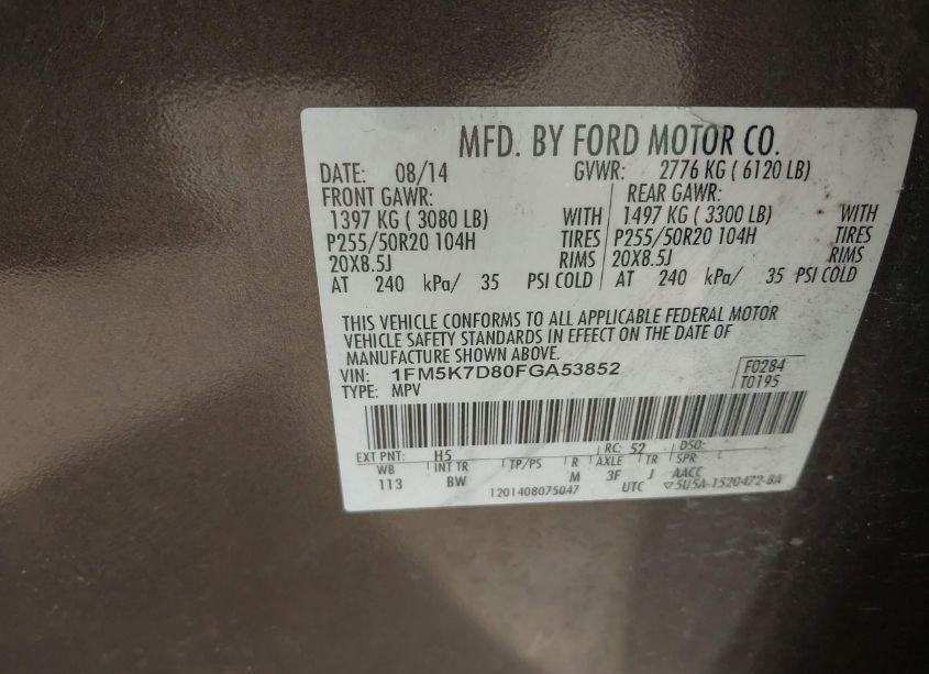 Photo 9 of 2015 Ford Explorer XLT (VIN 1FM5K7D80FGA53852)