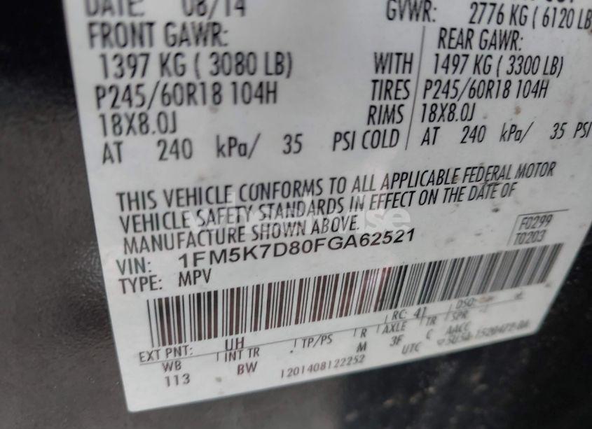 Photo 9 of 2015 Ford Explorer XLT (VIN 1FM5K7D80FGA62521)