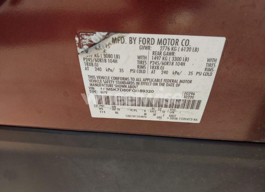 Photo 9 of 2015 Ford Explorer XLT (VIN 1FM5K7D80FGB89320)