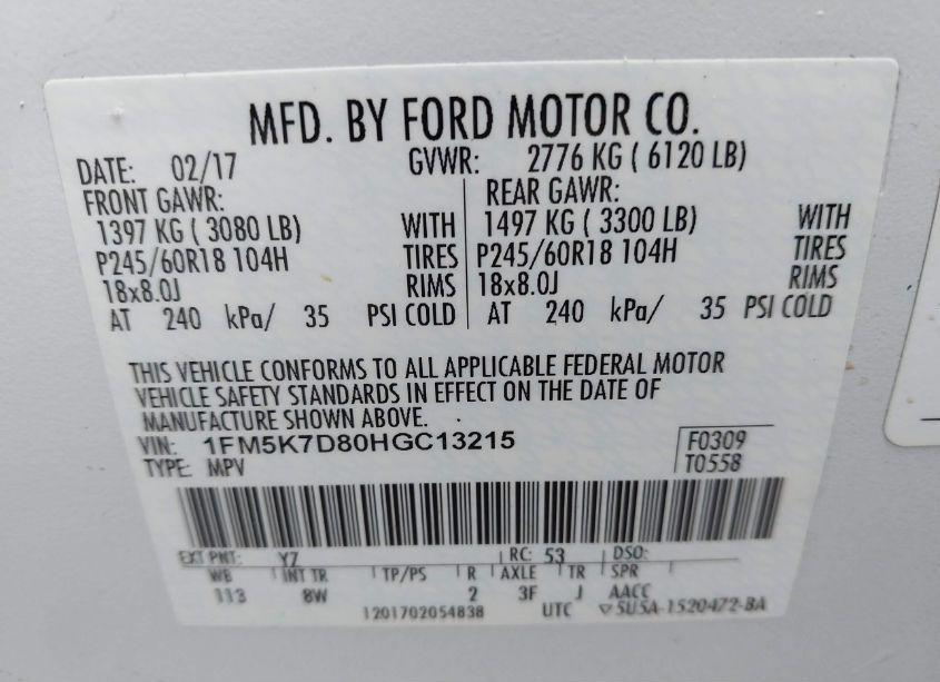 Photo 9 of 2017 Ford Explorer XLT (VIN 1FM5K7D80HGC13215)