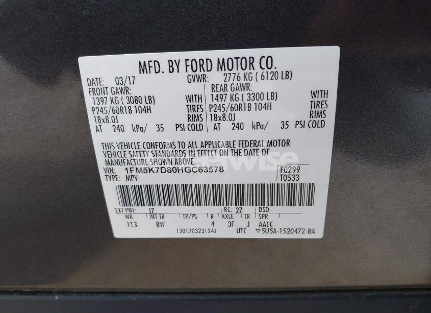 Photo 9 of 2017 Ford Explorer XLT (VIN 1FM5K7D80HGC63578)