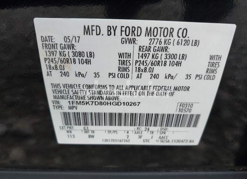 Photo 9 of 2017 Ford Explorer XLT (VIN 1FM5K7D80HGD10267)