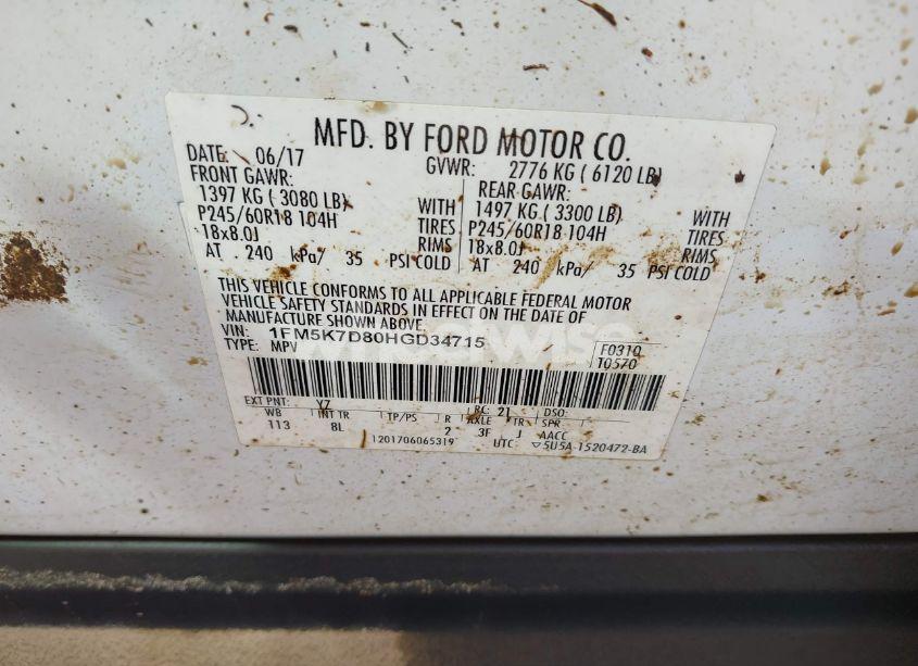 Photo 9 of 2017 Ford Explorer XLT (VIN 1FM5K7D80HGD34715)