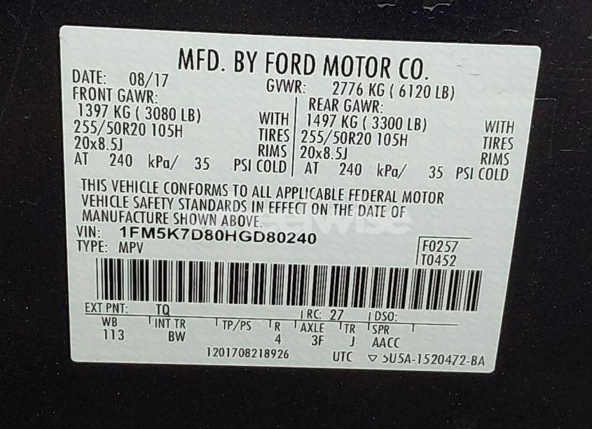 Photo 9 of 2017 Ford Explorer (VIN 1FM5K7D80HGD80240)