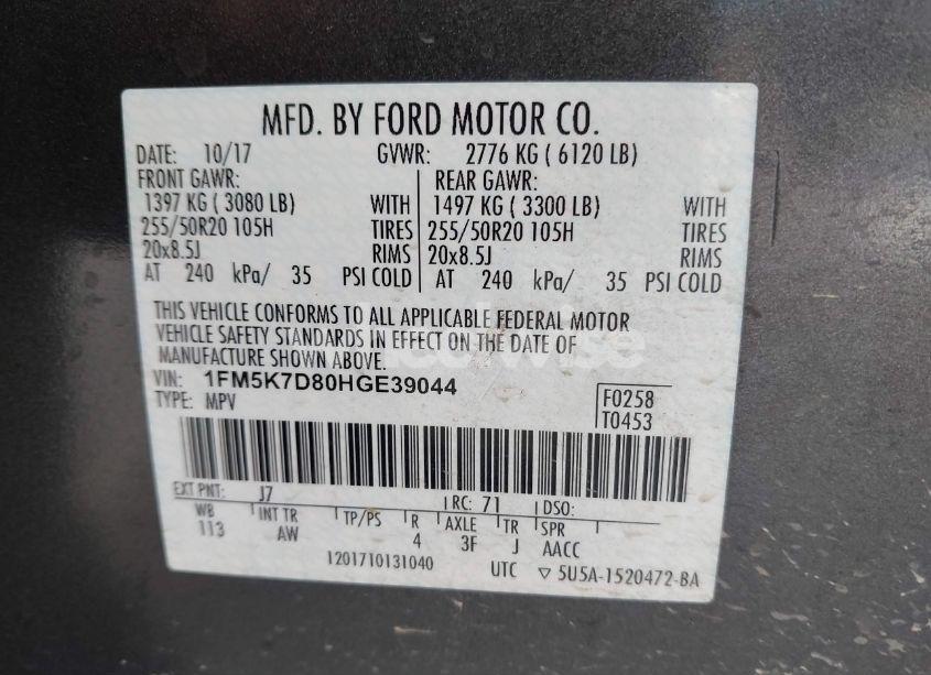 Photo 9 of 2017 Ford Explorer XLT (VIN 1FM5K7D80HGE39044)